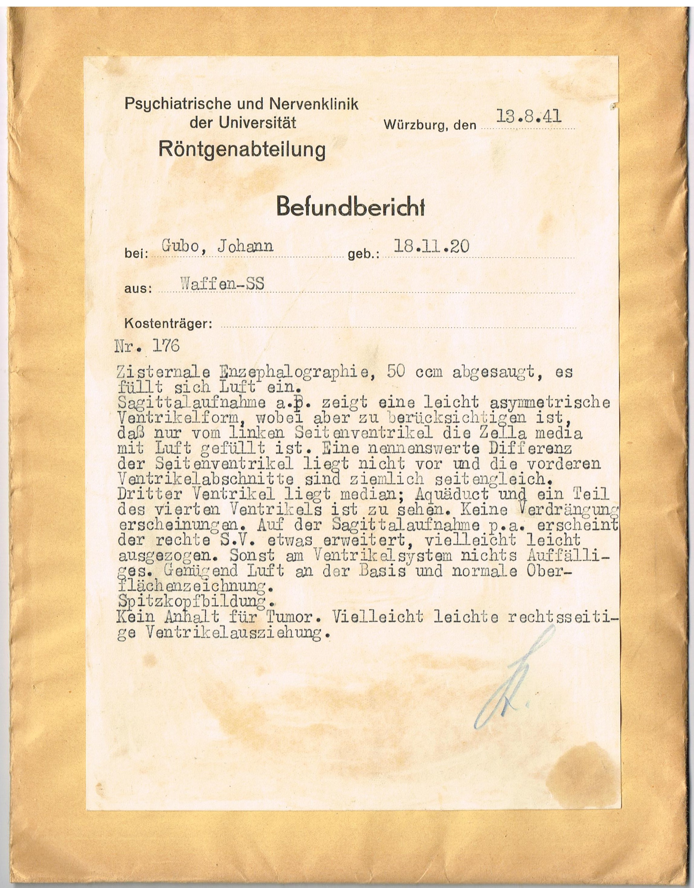 X-ray pictures Waffen-SS - Cubo Johann - 13.8.41